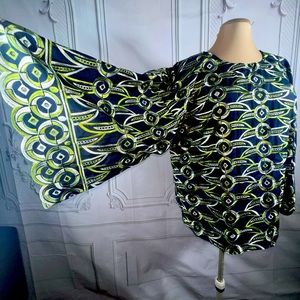 Vintage Boho Hippie Embroidered Tribal African Bell Sleeve Tunic Top XL